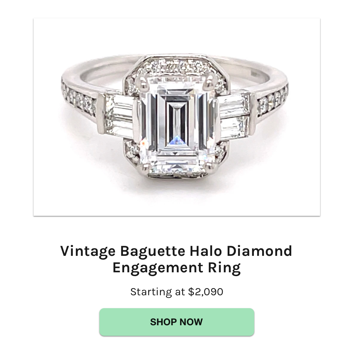 Vintage Baguette Halo Diamond Engagement Ring