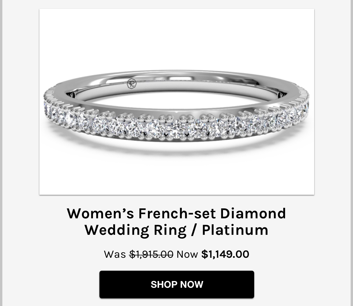 Women’s French-set Diamond Wedding Ring / Platinum Was $1,915.00 Now $1,149.00 Shop Now